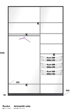 LAKEUS DESIGN liukuovikaappi mittatilauksena 140 x 60 x 250 cm